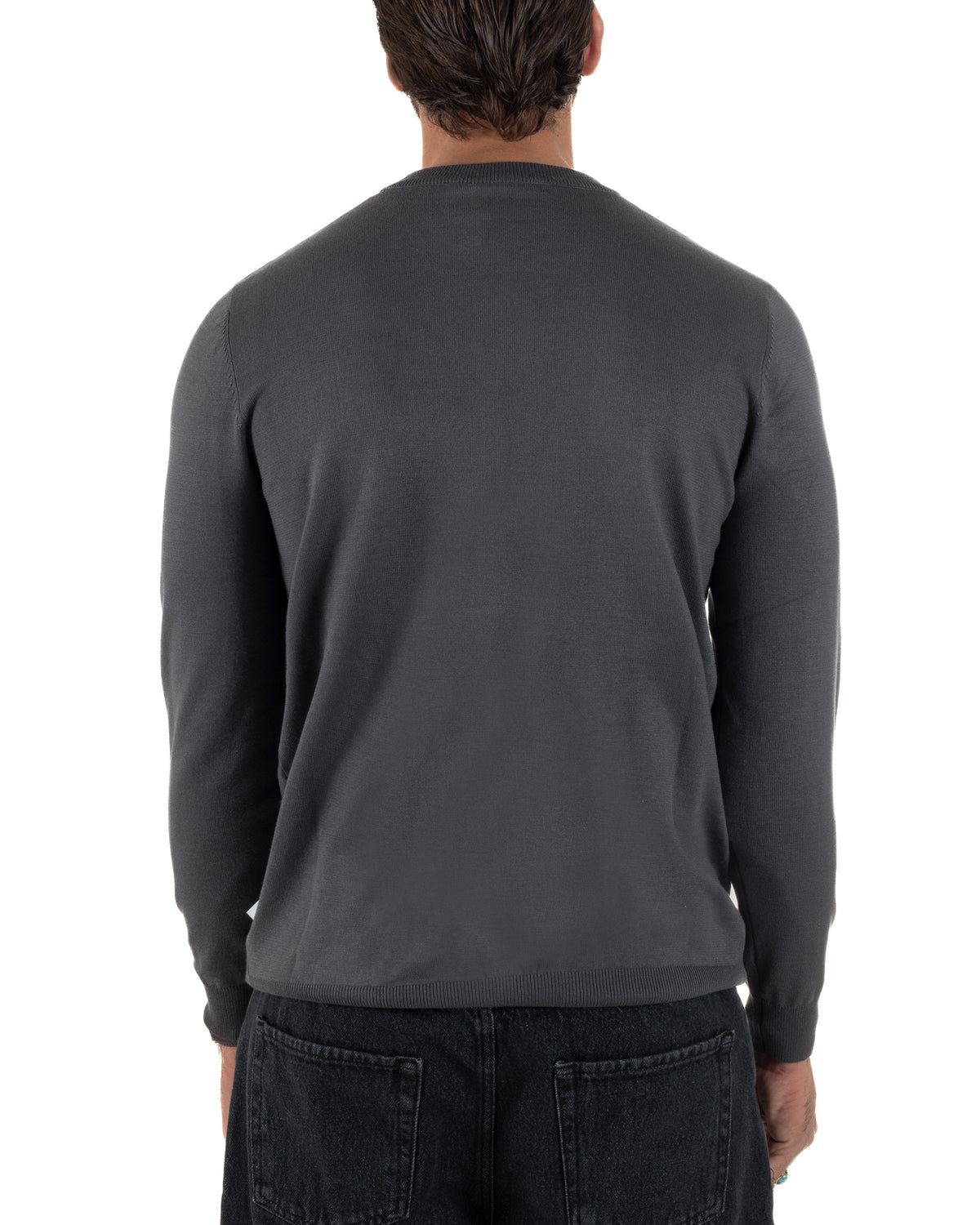 Maglione uomo girocollo maglia con ricamo con logo grigio ICON-IUM003