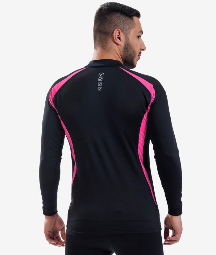 RUNNING LONG T-SHIRT GIVOVA NERO FUXIA Tessuto Tecnico Unisex Maglia Sportiva Maniche Lunghe T-Shirt Bicolore Con Zip Da Ginnastica GIOSAL