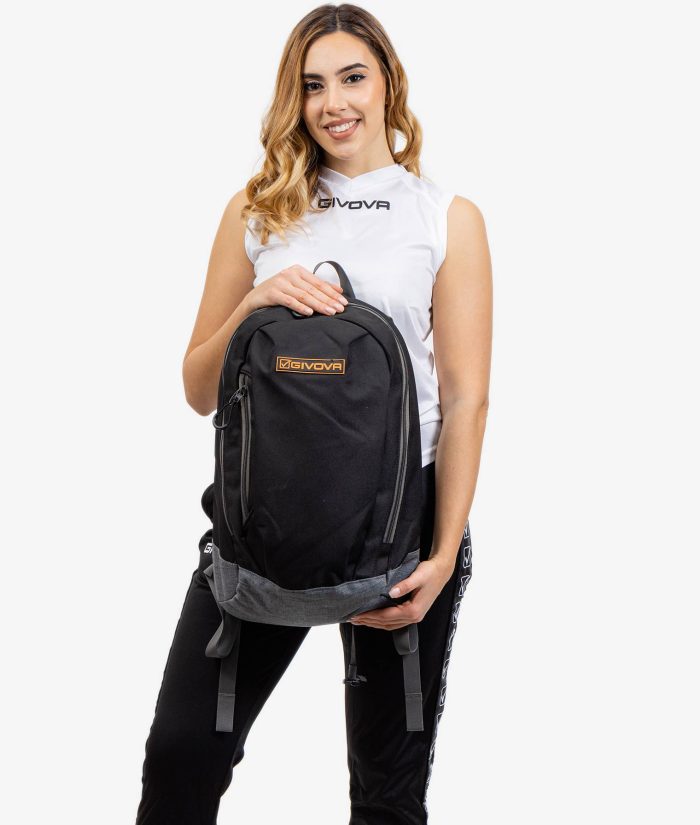 ZAINO GIVOVA POKET NERO GRIGIO SCURO Unisex Da Spalla Sportivo Con Zip Casual Tinta Unita GIOSAL