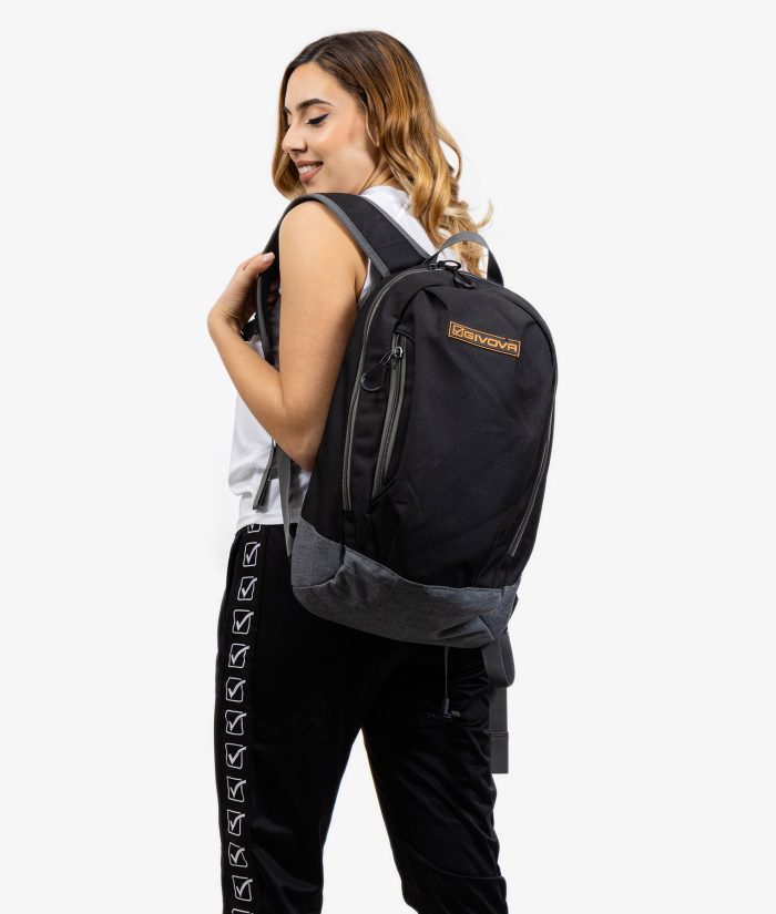 ZAINO GIVOVA POKET NERO GRIGIO SCURO Unisex Da Spalla Sportivo Con Zip Casual Tinta Unita GIOSAL
