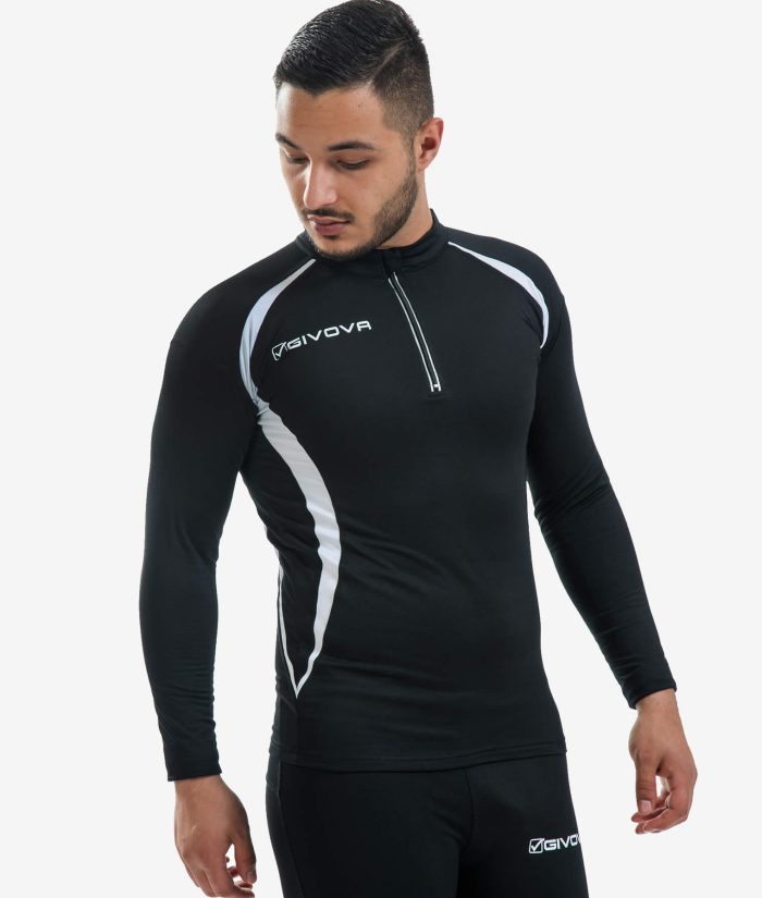 RUNNING LONG T-SHIRT GIVOVA NERO Tessuto Tecnico Unisex Maglia Sportiva Maniche Lunghe T-Shirt Bicolore Con Zip Da Ginnastica GIOSAL