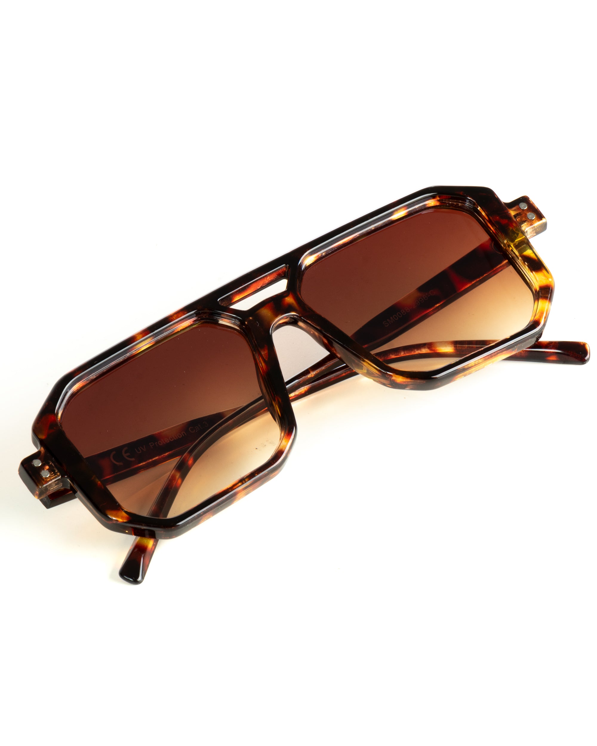 Occhiali da sole uomo unisex squadrato tartaruga doppio ponte lenti fumè marrone GIOSAL-OC1102A
