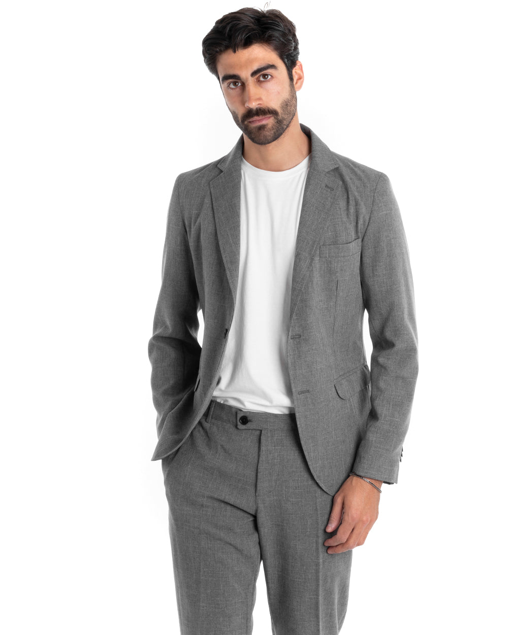 Abito Uomo Monopetto Completo Viscosa Grigio Sartoriale Giacca Pantaloni Elegante Casual GIOSAL-OU2118A