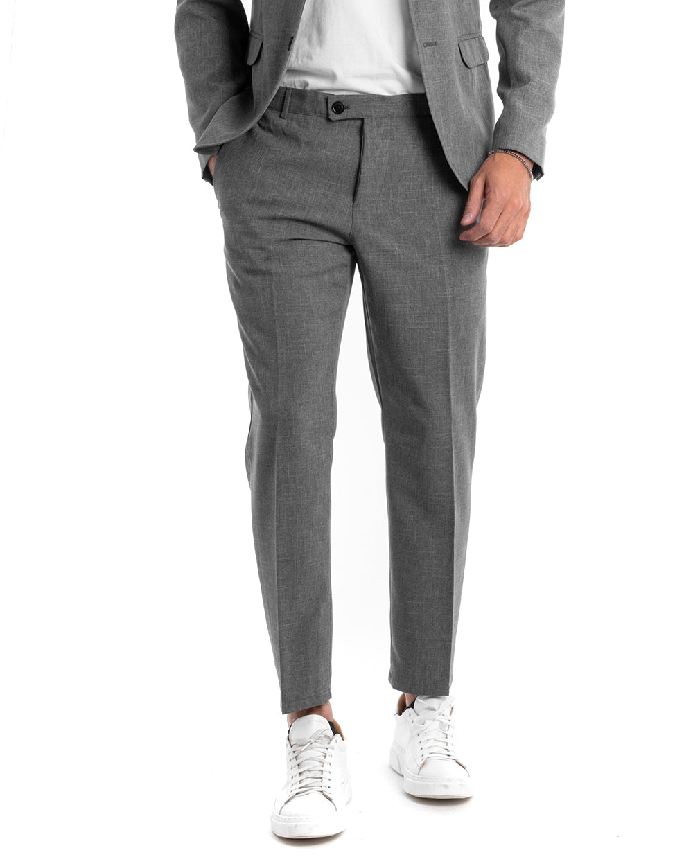 Abito Uomo Monopetto Completo Viscosa Grigio Sartoriale Giacca Pantaloni Elegante Casual GIOSAL-OU2118A