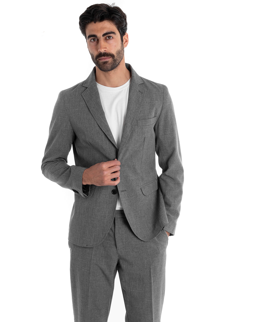 Abito Uomo Monopetto Completo Viscosa Grigio Sartoriale Giacca Pantaloni Elegante Casual GIOSAL-OU2118A