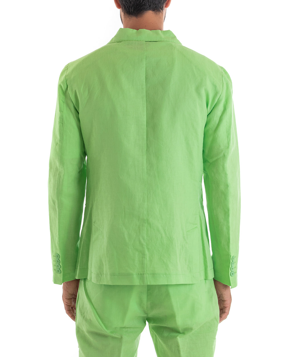 Abito Uomo Doppiopetto Vestito Lino Completo Giacca Pantaloni Tinta Unita Verde Acido Elegante Sartoriale Cerimonia GIOSAL-OU2133A