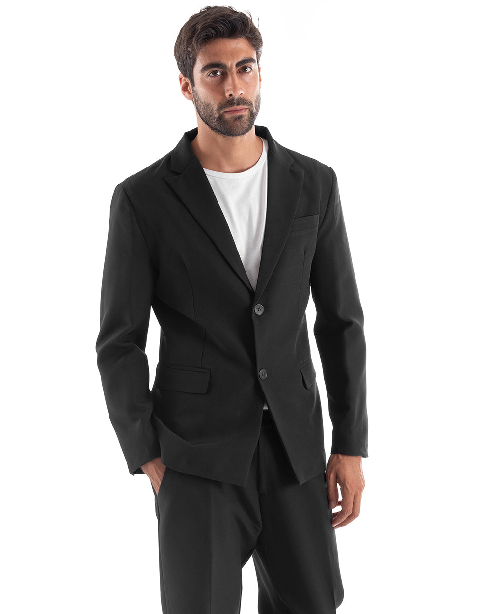 Abito Uomo Monopetto Vestito Viscosa Completo Giacca Pantaloni Nero Elegante Cerimonia GIOSAL-OU2151A