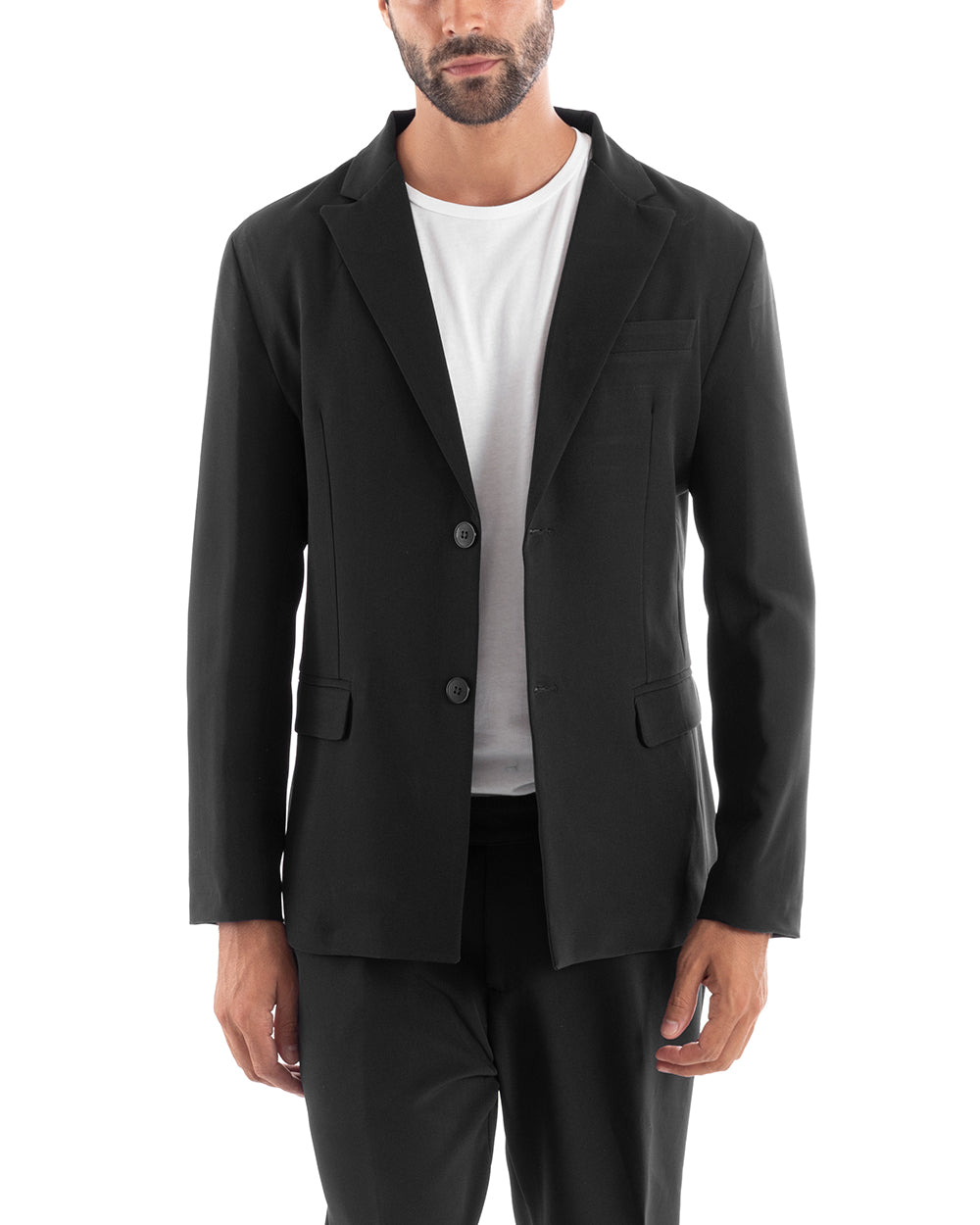 Abito Uomo Monopetto Vestito Viscosa Completo Giacca Pantaloni Nero Elegante Cerimonia GIOSAL-OU2151A