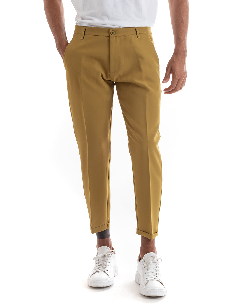 Abito Uomo Doppiopetto Vestito Viscosa Completo Giacca Pantaloni Senape Elegante Cerimonia GIOSAL-OU2168A