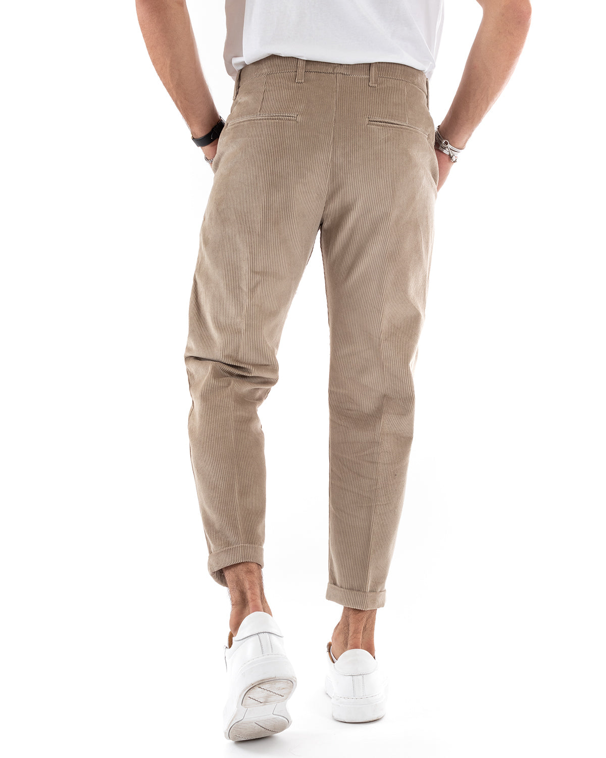 Abito Uomo Monopetto Vestito Velluto Completo Giacca Pantaloni Beige Elegante Cerimonia GIOSAL-OU2186A