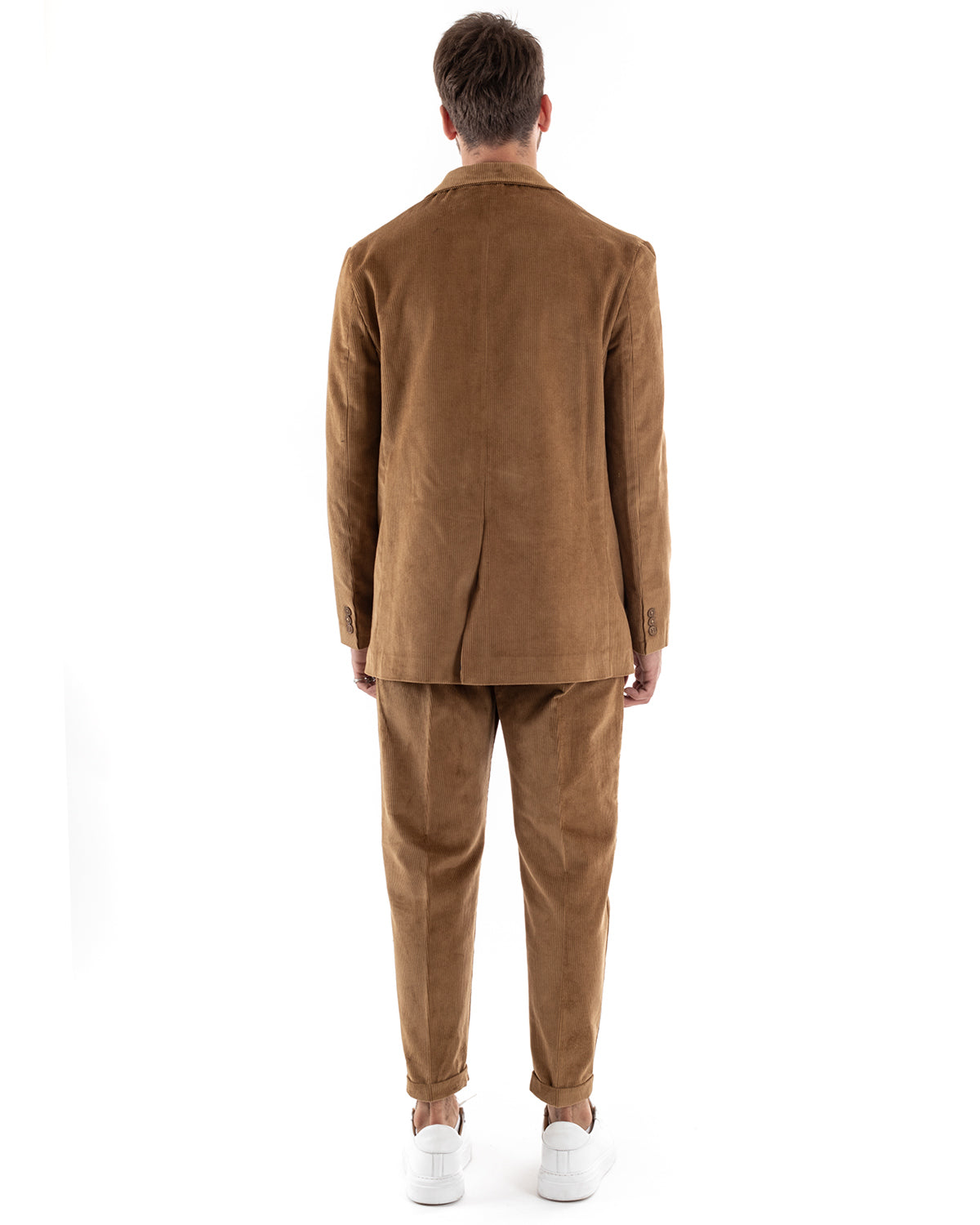 Abito Uomo Doppiopetto Vestito Velluto Completo Giacca Pantaloni Camel Elegante Cerimonia GIOSAL-OU2193A