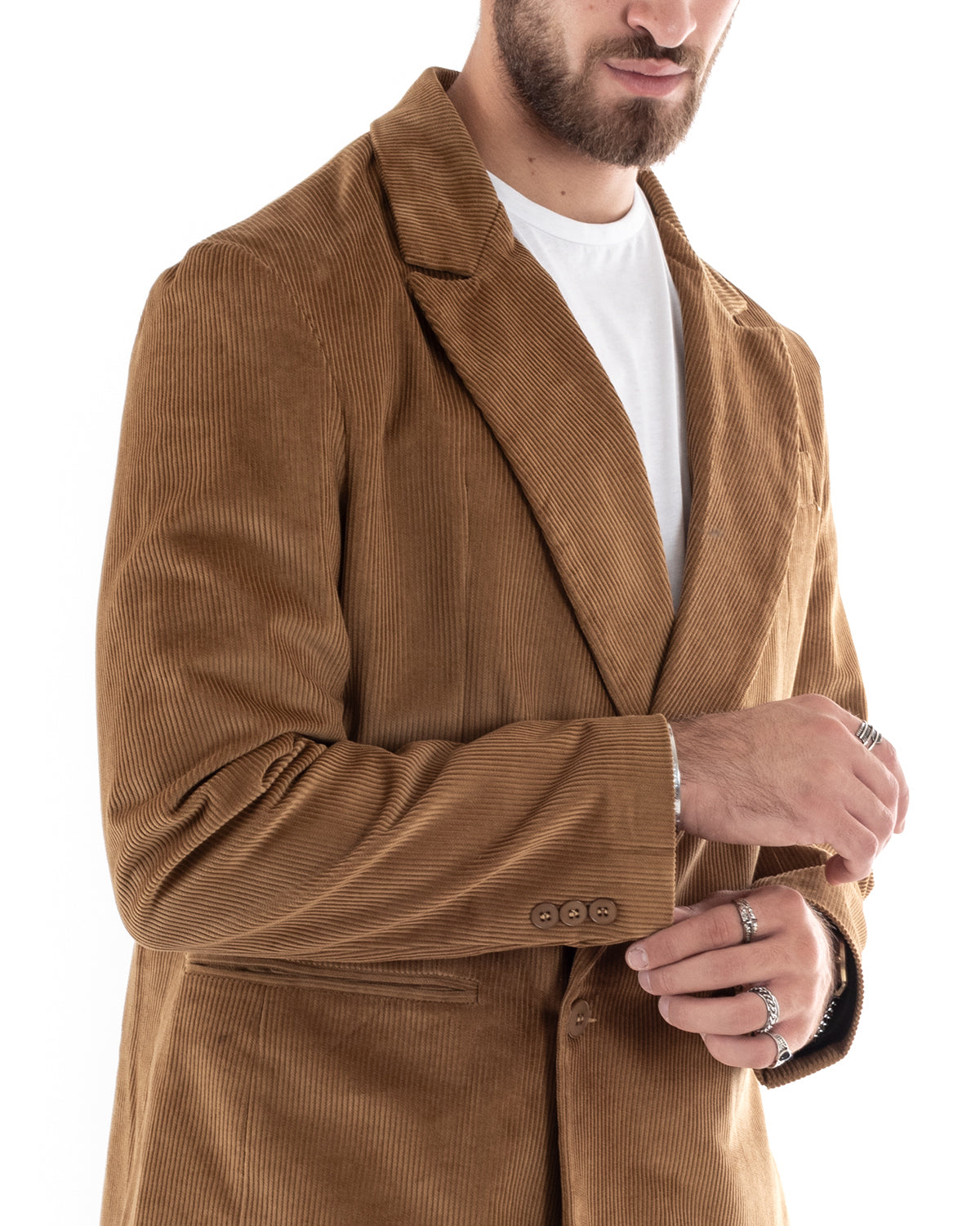 Abito Uomo Doppiopetto Vestito Velluto Completo Giacca Pantaloni Camel Elegante Cerimonia GIOSAL-OU2193A