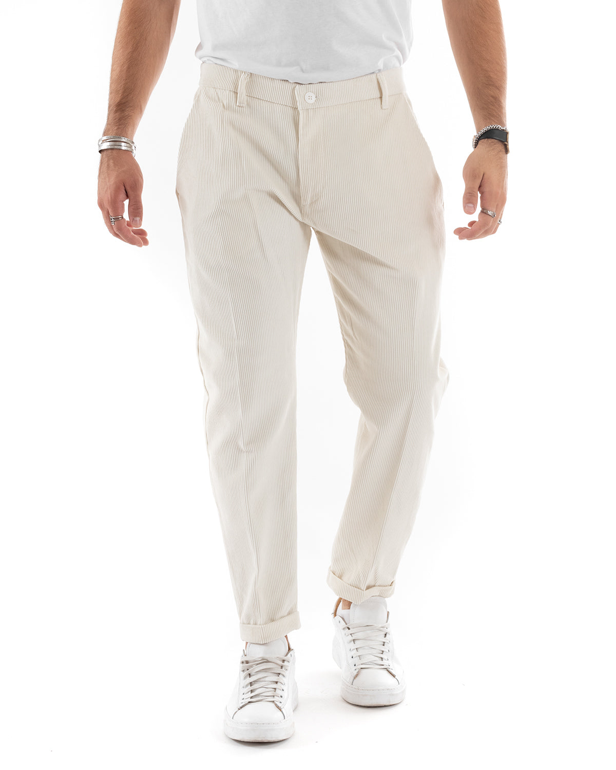 Abito Uomo Doppiopetto Vestito Velluto Completo Giacca Pantaloni Panna Elegante Cerimonia GIOSAL-OU2194A