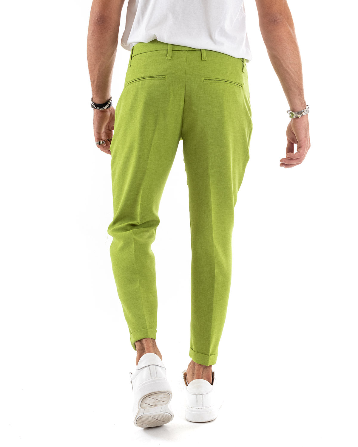 Abito Uomo Doppiopetto Vestito Viscosa Completo Giacca Pantaloni Verde Acido Melangiato Elegante Cerimonia GIOSAL-OU2198A