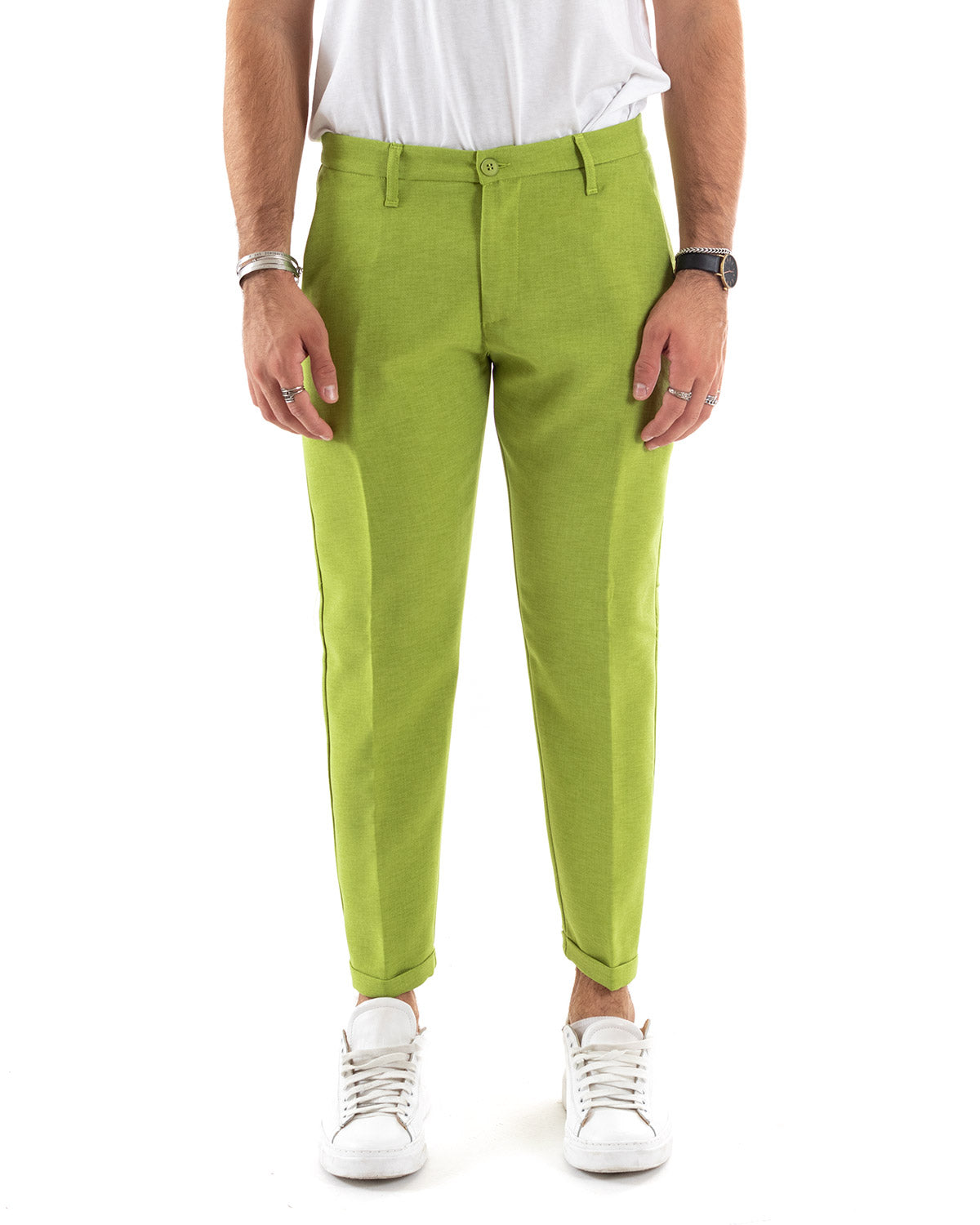 Abito Uomo Doppiopetto Vestito Viscosa Completo Giacca Pantaloni Verde Acido Melangiato Elegante Cerimonia GIOSAL-OU2198A