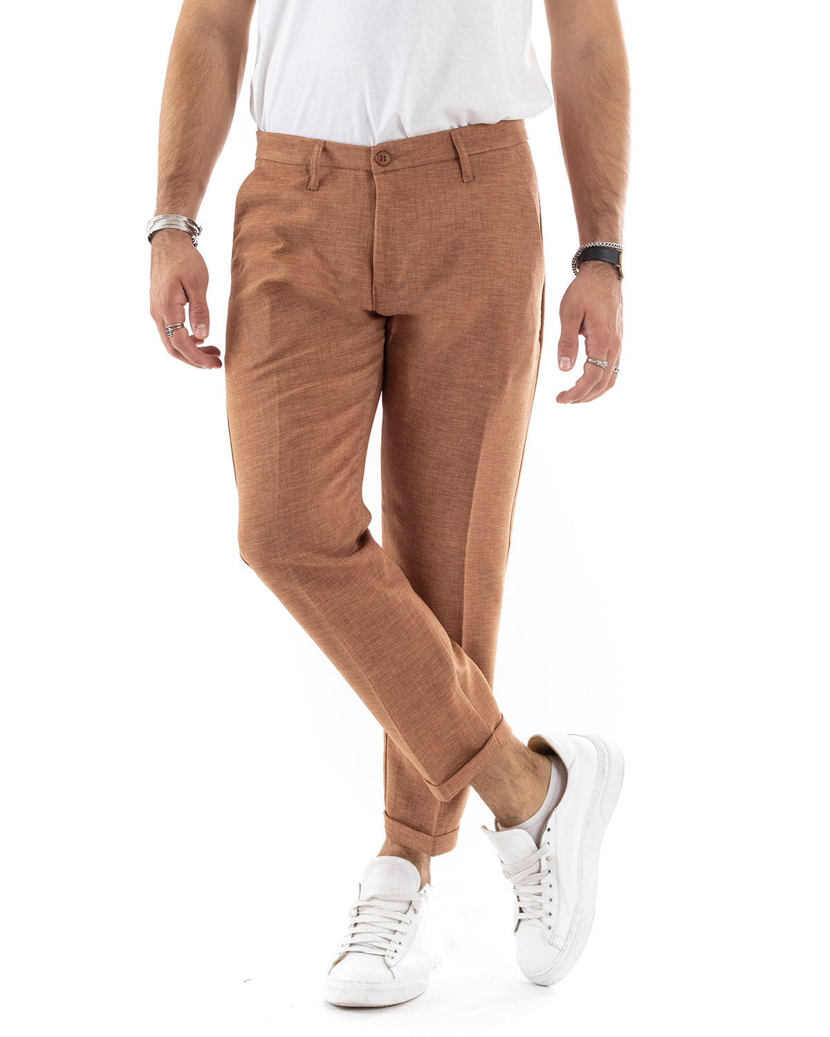 Abito Uomo Doppiopetto Vestito Viscosa Completo Giacca Pantaloni Camel Melangiato Elegante Cerimonia GIOSAL-OU2199A