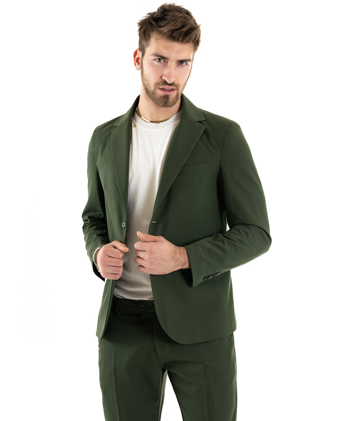 Abito Uomo Monopetto Completo Viscosa Sartoriale Giacca Pantaloni Verde Elegante Casual GIOSAL-OU2237A