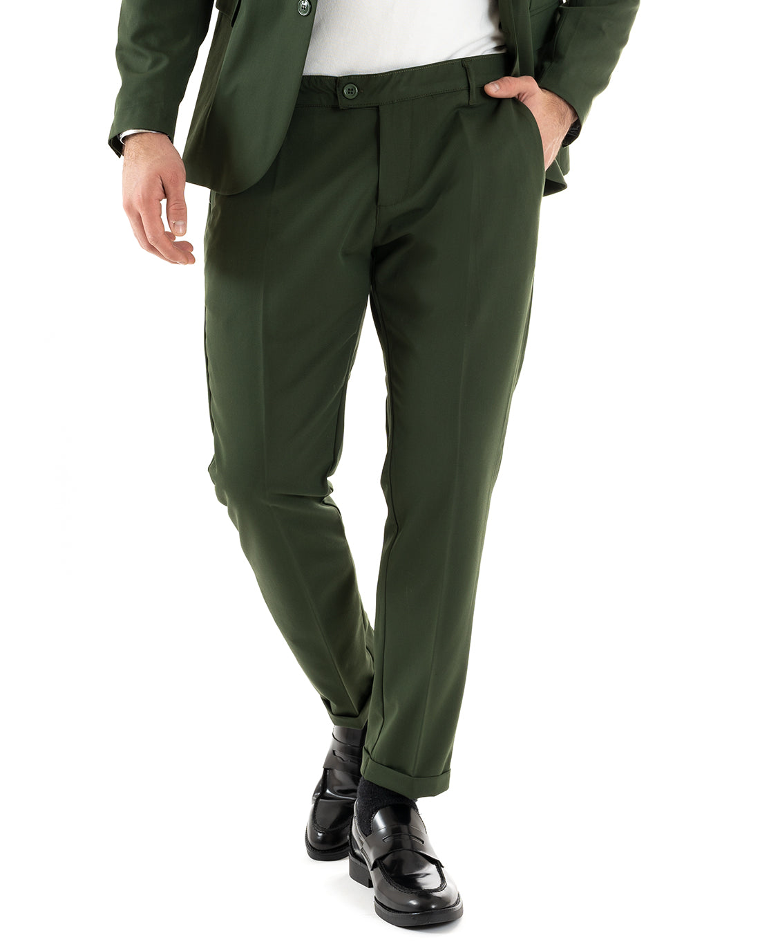 Abito Uomo Monopetto Completo Viscosa Sartoriale Giacca Pantaloni Verde Elegante Casual GIOSAL-OU2237A