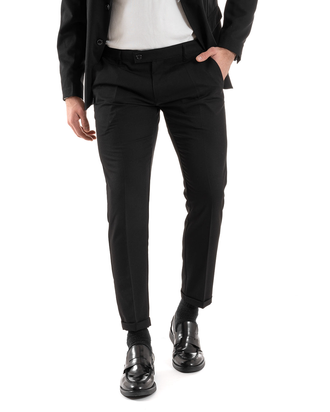 Abito Uomo Monopetto Completo Viscosa Sartoriale Giacca Pantaloni Nero Elegante Casual GIOSAL-OU2238A