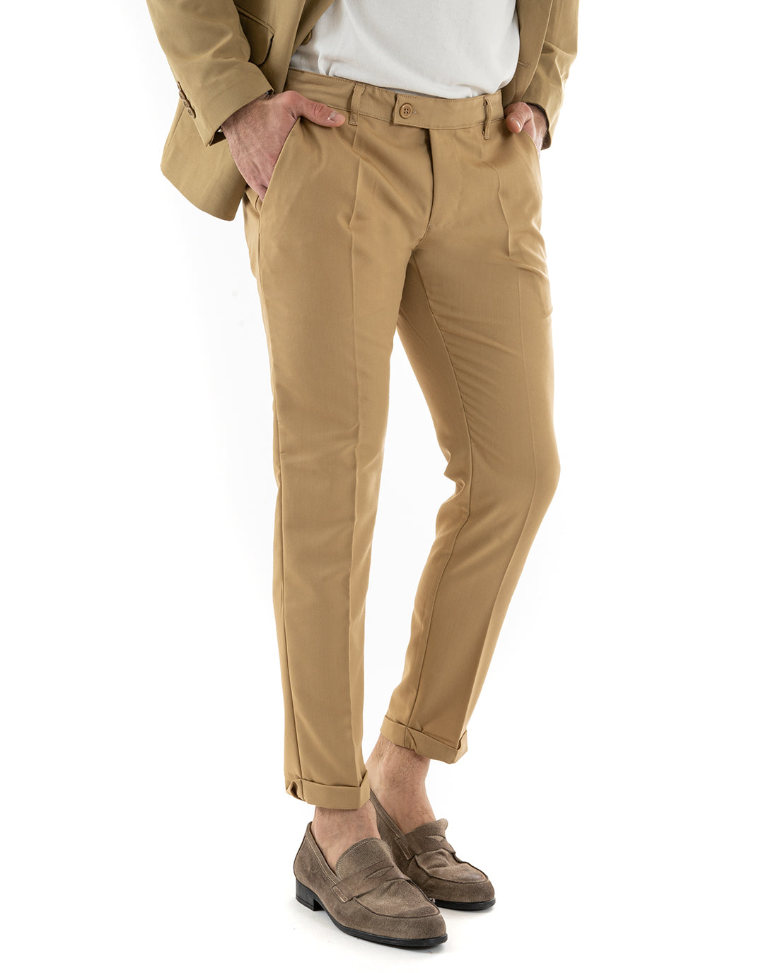 Abito Uomo Monopetto Completo Viscosa Sartoriale Giacca Pantaloni Camel Elegante Casual GIOSAL-OU2241A