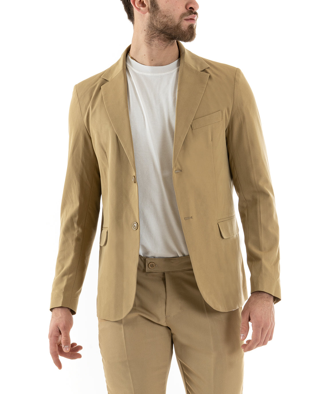 Abito Uomo Monopetto Completo Viscosa Sartoriale Giacca Pantaloni Camel Elegante Casual GIOSAL-OU2241A