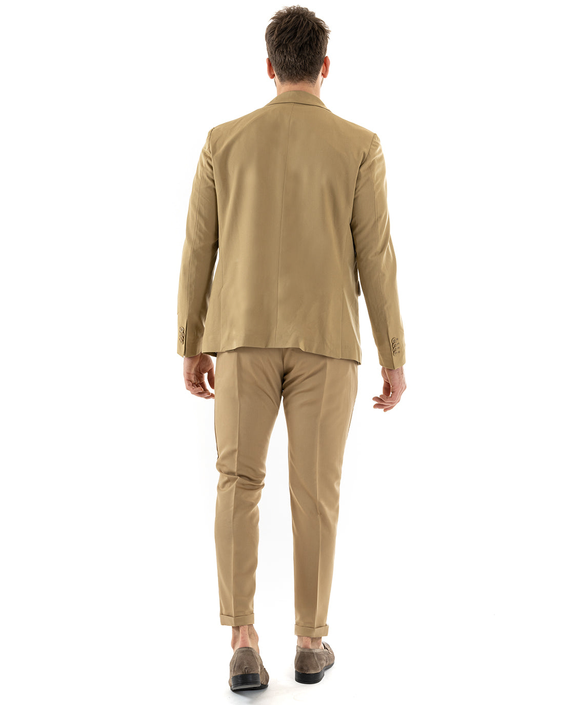 Abito Uomo Monopetto Completo Viscosa Sartoriale Giacca Pantaloni Camel Elegante Casual GIOSAL-OU2241A