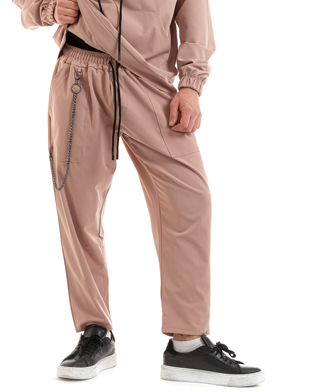 Completo Tuta Uomo Rosa Viscosa Relaxed Fit Felpa Con Cappuccio Pantaloni GIOSAL-OU2246A