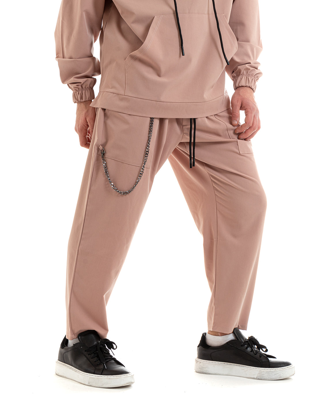 Completo Tuta Uomo Rosa Viscosa Relaxed Fit Felpa Con Cappuccio Pantaloni GIOSAL-OU2246A