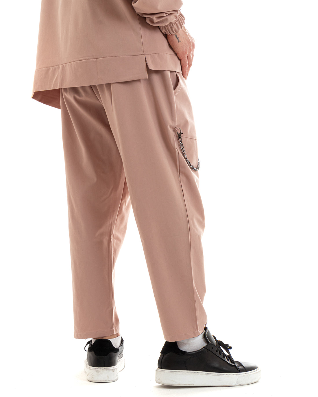 Completo Tuta Uomo Rosa Viscosa Relaxed Fit Felpa Con Cappuccio Pantaloni GIOSAL-OU2246A