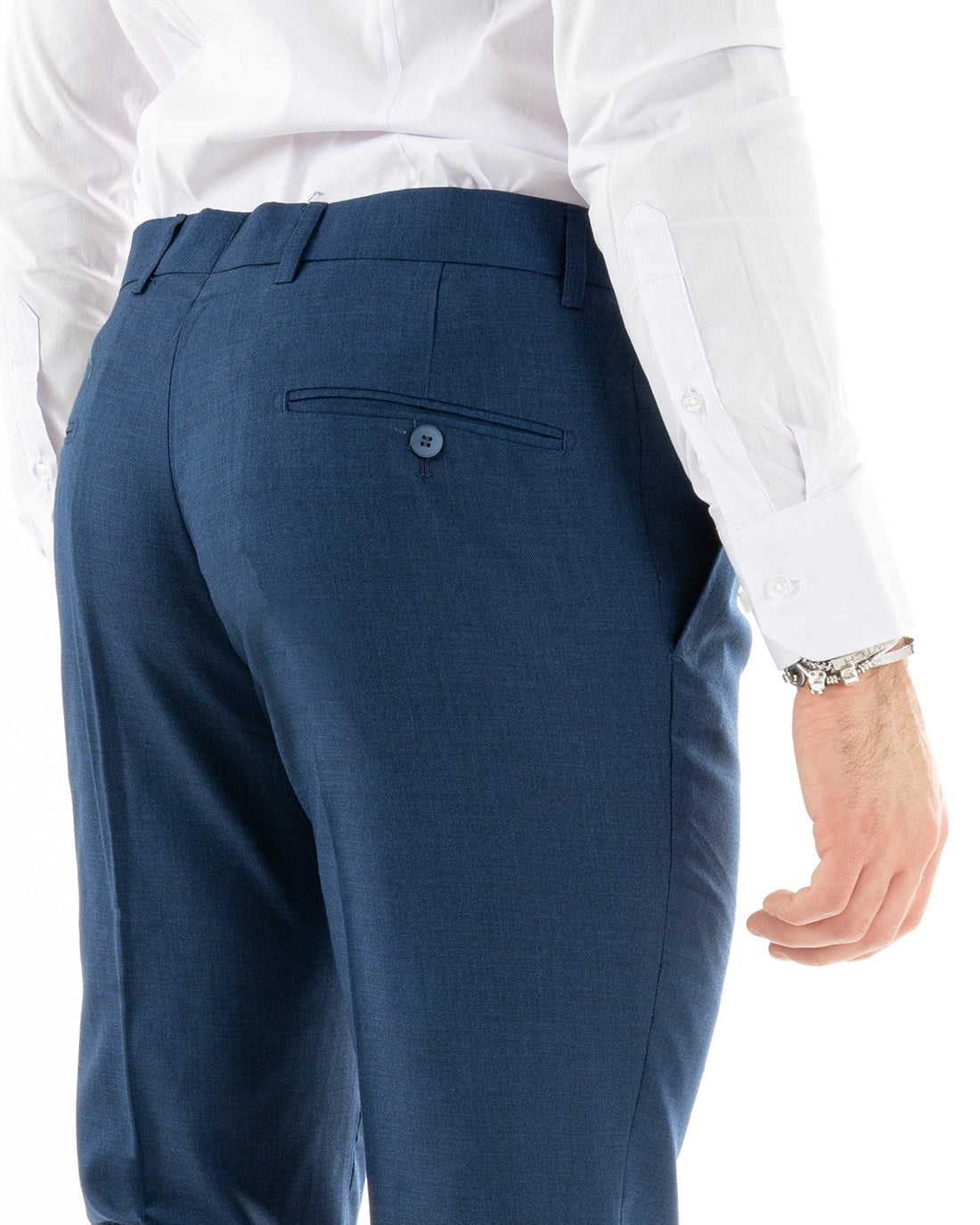 Abito Uomo Doppiopetto Vestito Viscosa Completo Giacca Pantaloni Elegante Cerimonia Blu Melangiato GIOSAL-OU2257A