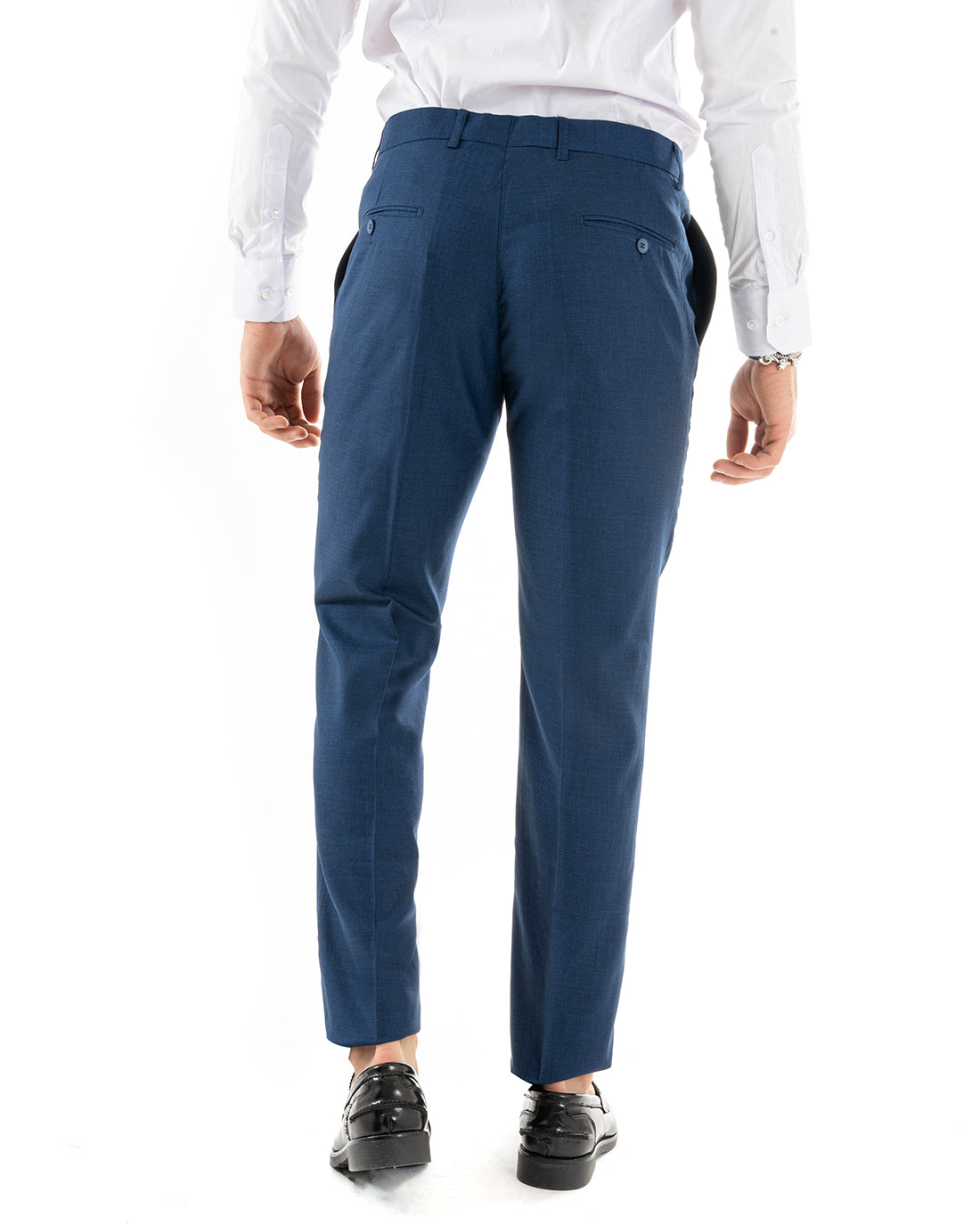 Abito Uomo Doppiopetto Vestito Viscosa Completo Giacca Pantaloni Blu Melangiato OU2257A