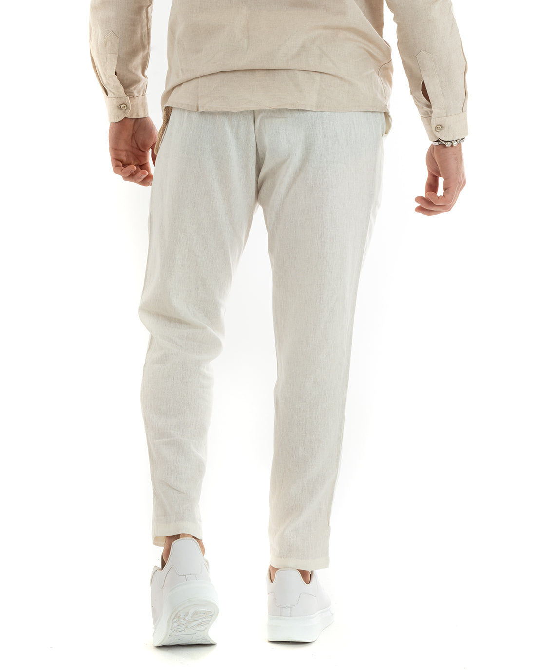 Abito Uomo Monopetto Completo Lino Sartoriale Giacca Pantaloni Tinta Unita Panna GIOSAL-OU2326A