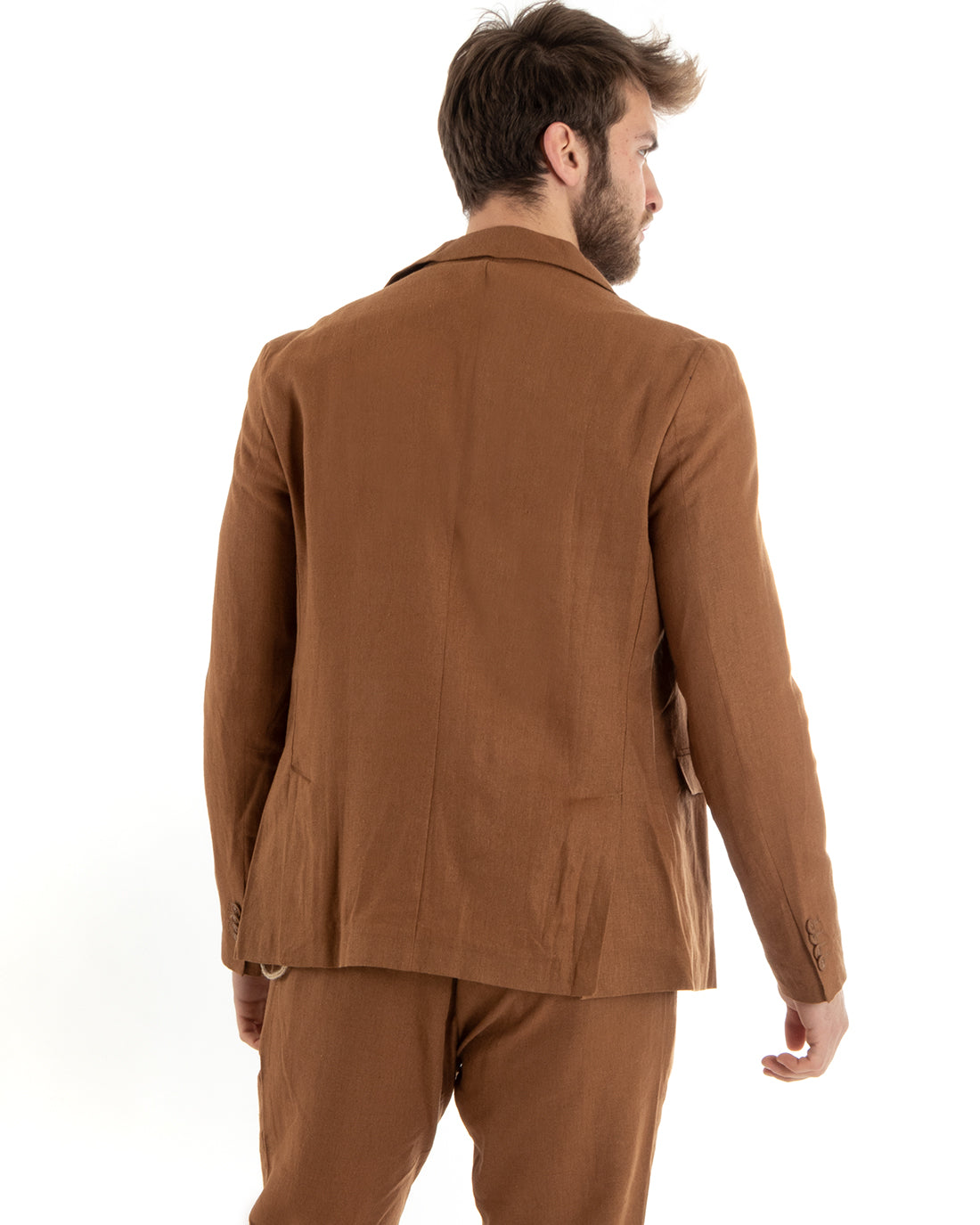 Abito Uomo Monopetto Completo Lino Sartoriale Giacca Pantaloni Camel GIOSAL-OU2327A