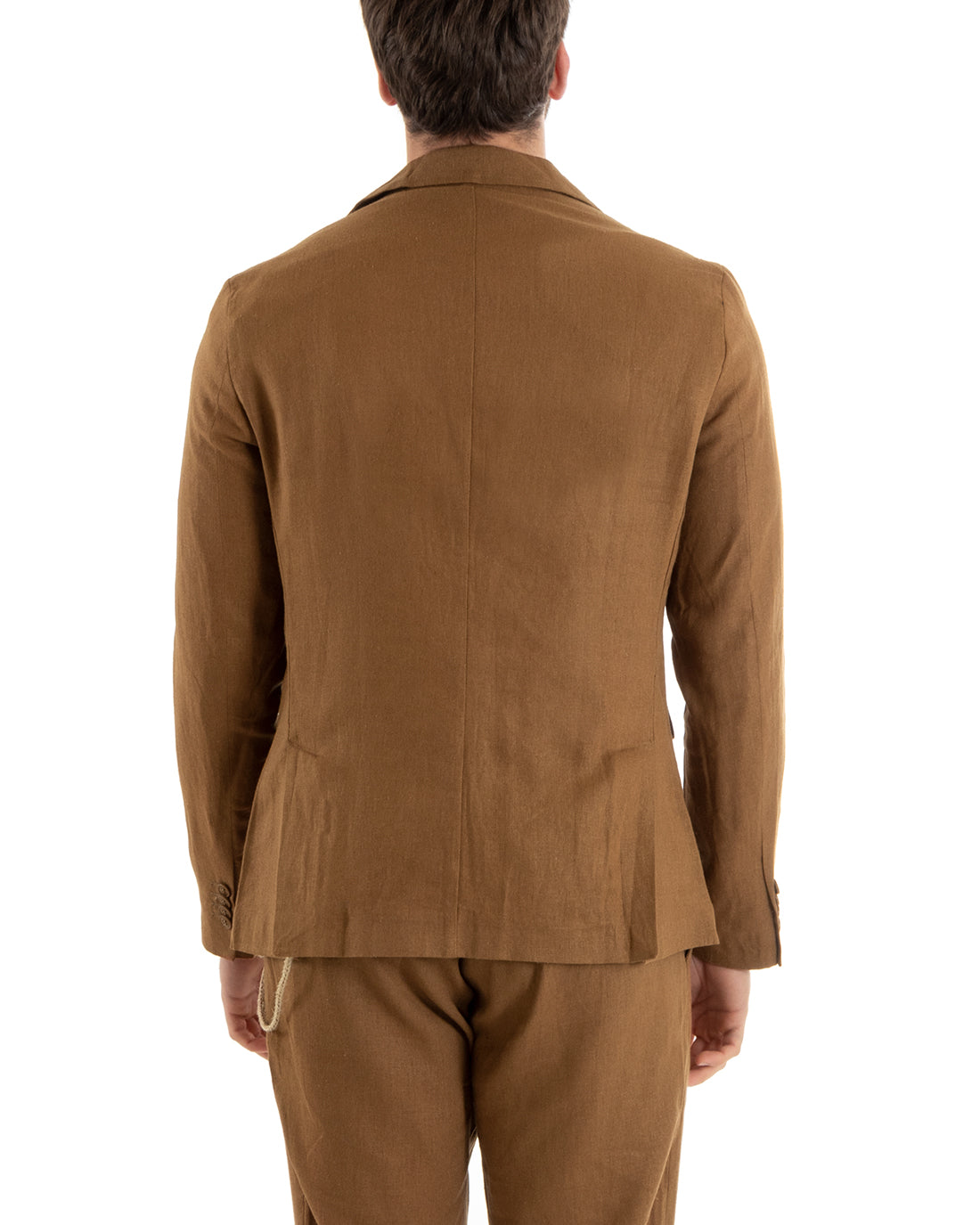 Abito Uomo Monopetto Completo Lino Sartoriale Giacca Pantaloni Camel GIOSAL-OU2327A