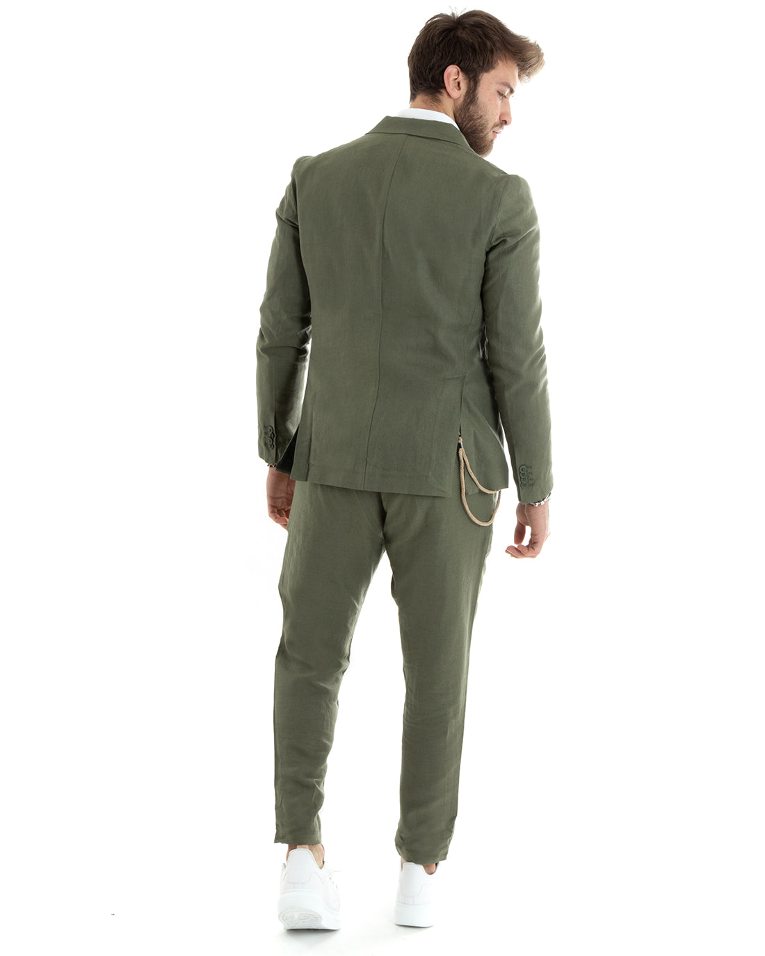 Abito Uomo Doppiopetto Completo Lino Sartoriale Giacca Pantaloni Tinta Unita Verde GIOSAL-OU2330A