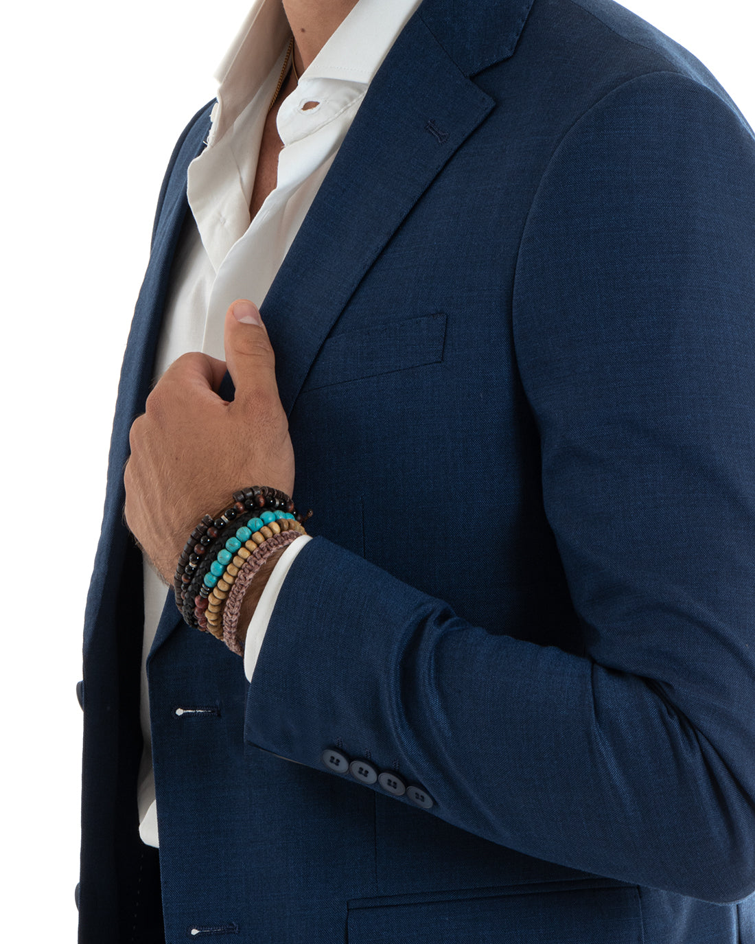 Abito Uomo Monopetto Vestito Viscosa Completo Giacca Pantaloni Blu Melangiato OU2401A