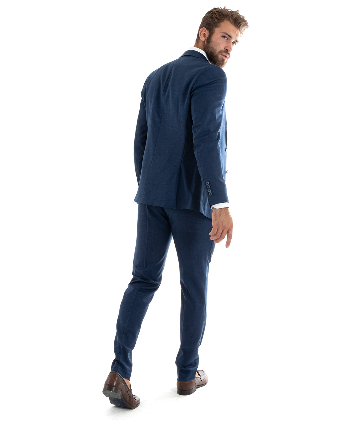 Abito Uomo Monopetto Vestito Completo Giacca Pantaloni Blu Melangiato Elegante Casual GIOSAL-OU2401A