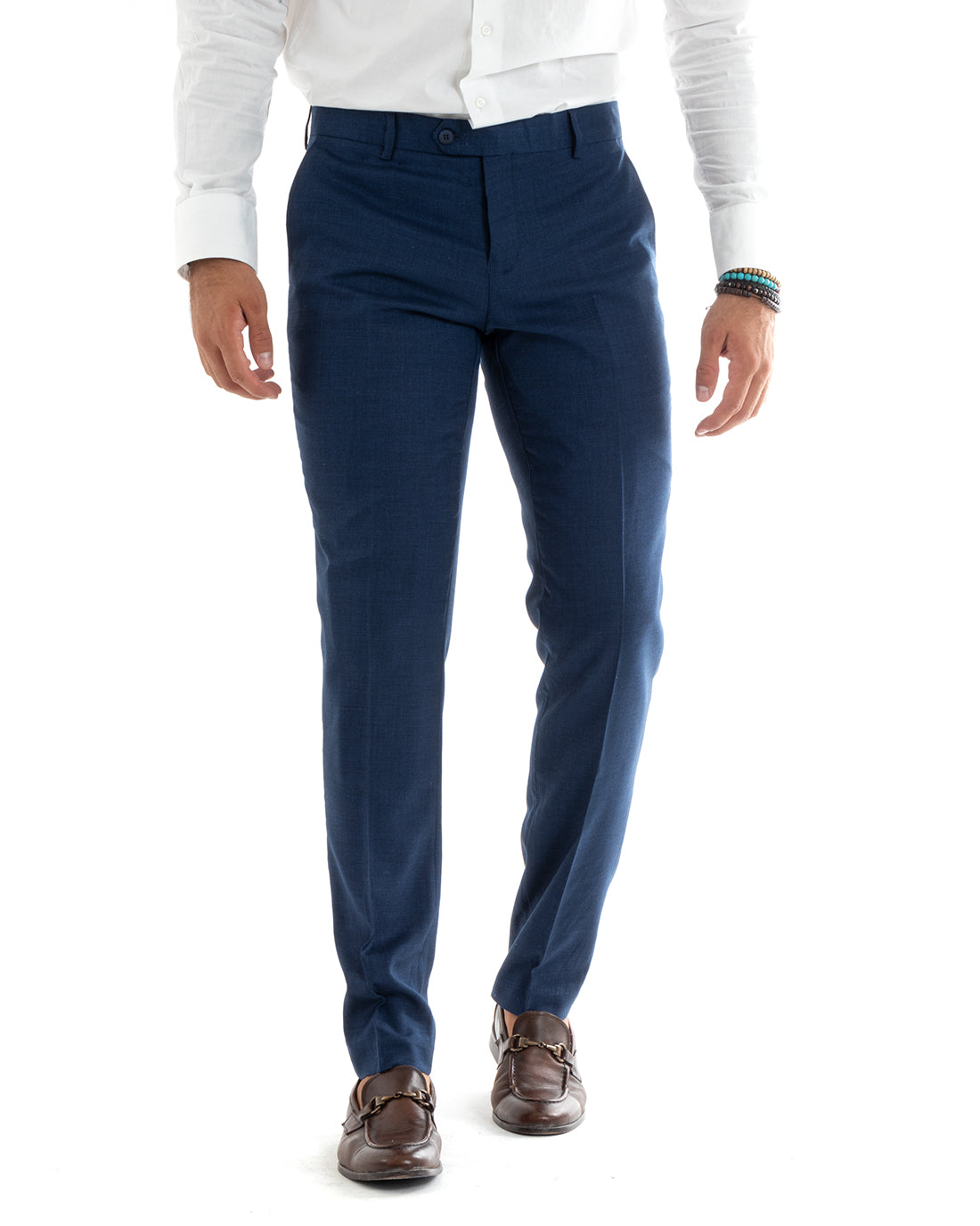 Abito Uomo Monopetto Vestito Completo Giacca Pantaloni Blu Melangiato Elegante Casual GIOSAL-OU2401A