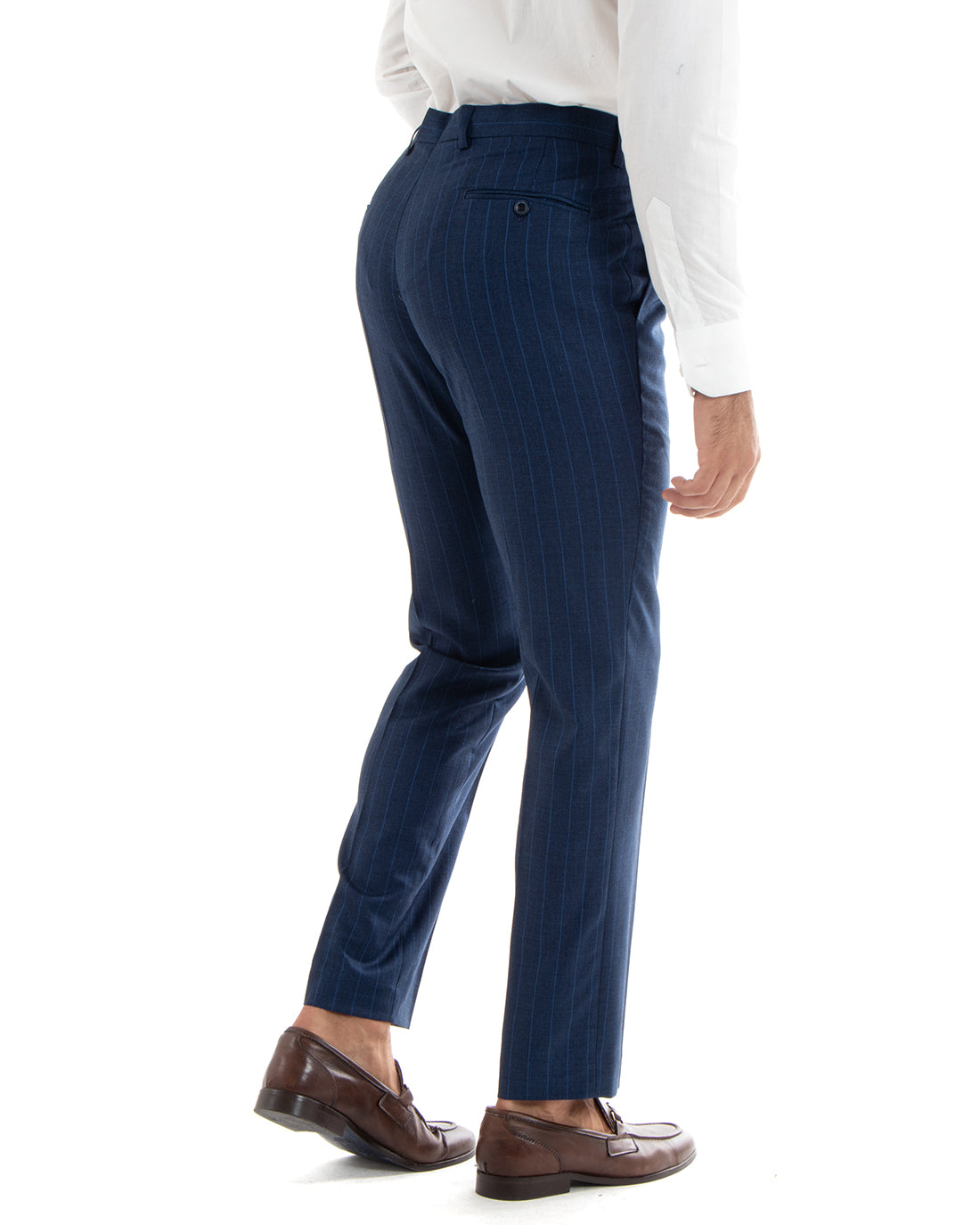 Abito Uomo Doppiopetto Vestito Completo Giacca Pantaloni Blu Gessato Elegante Casual GIOSAL-OU2404A