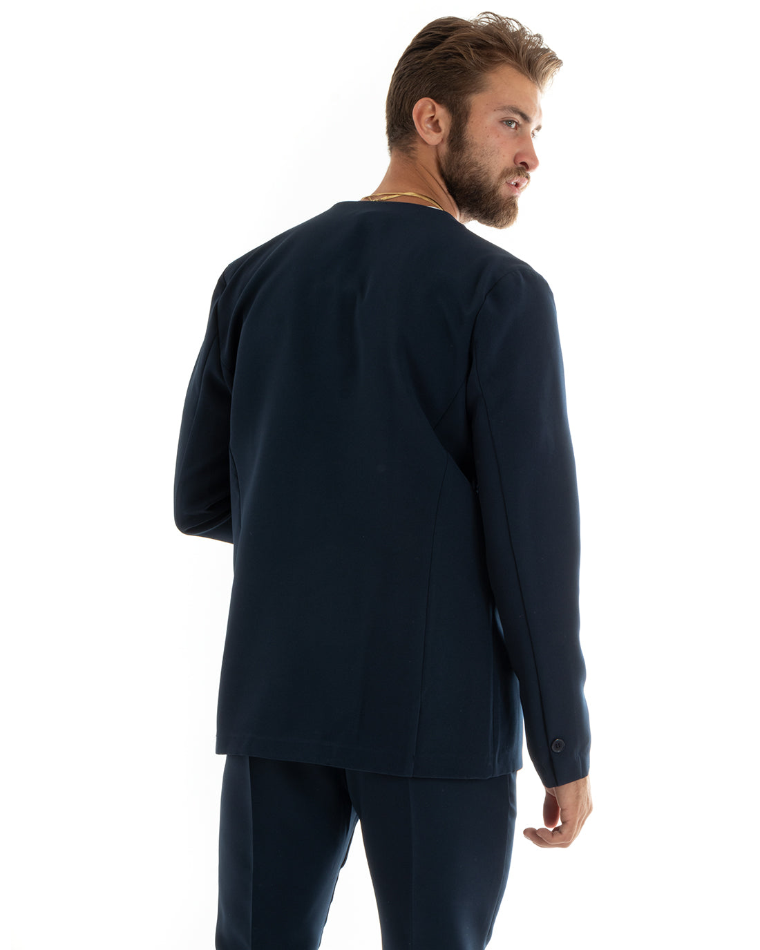 Men's Single-Breasted Suit Viscose Complete Jacket Trousers Blue GIOSAL-OU2406A