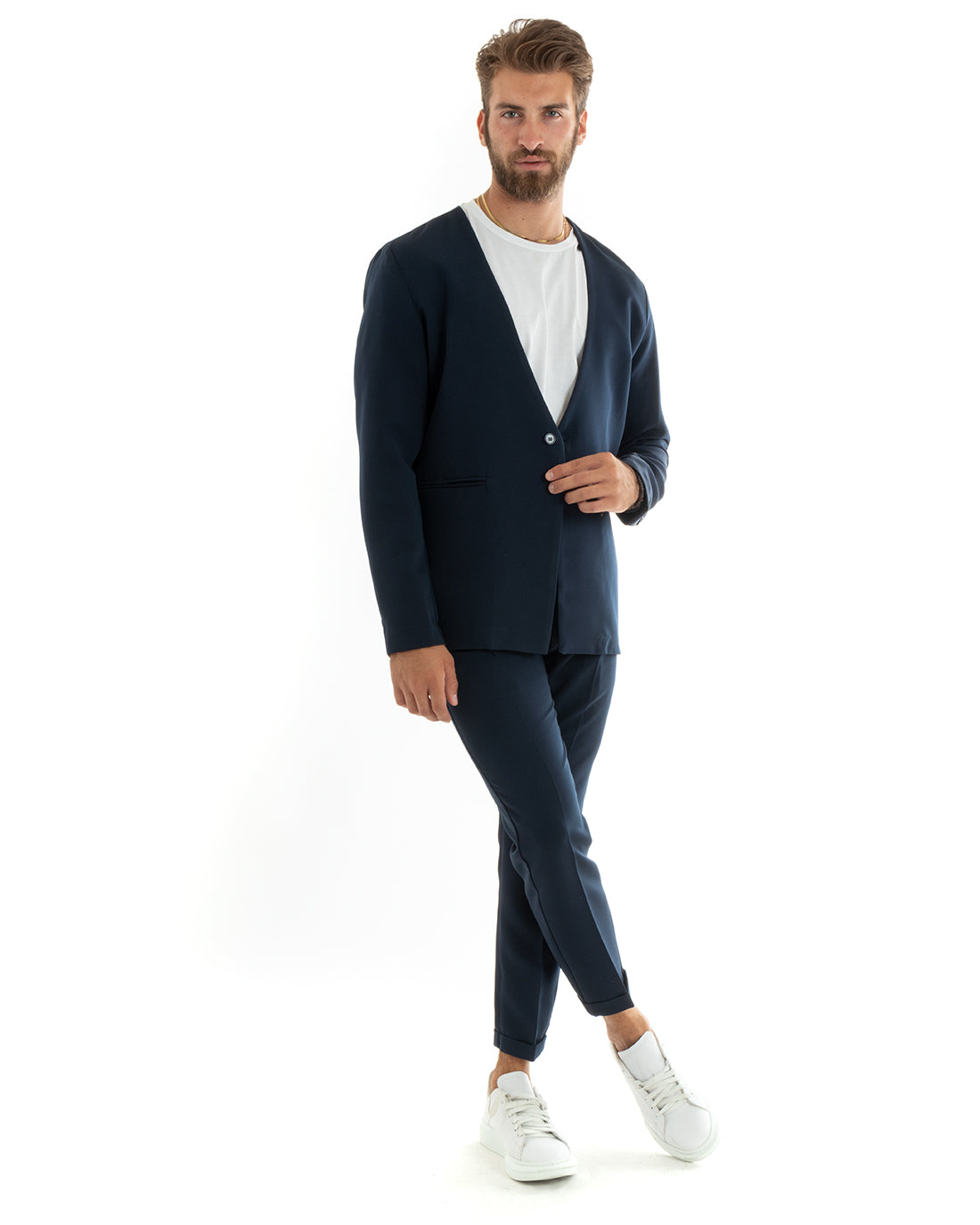 Men's Single-Breasted Suit Viscose Complete Jacket Trousers Blue GIOSAL-OU2406A