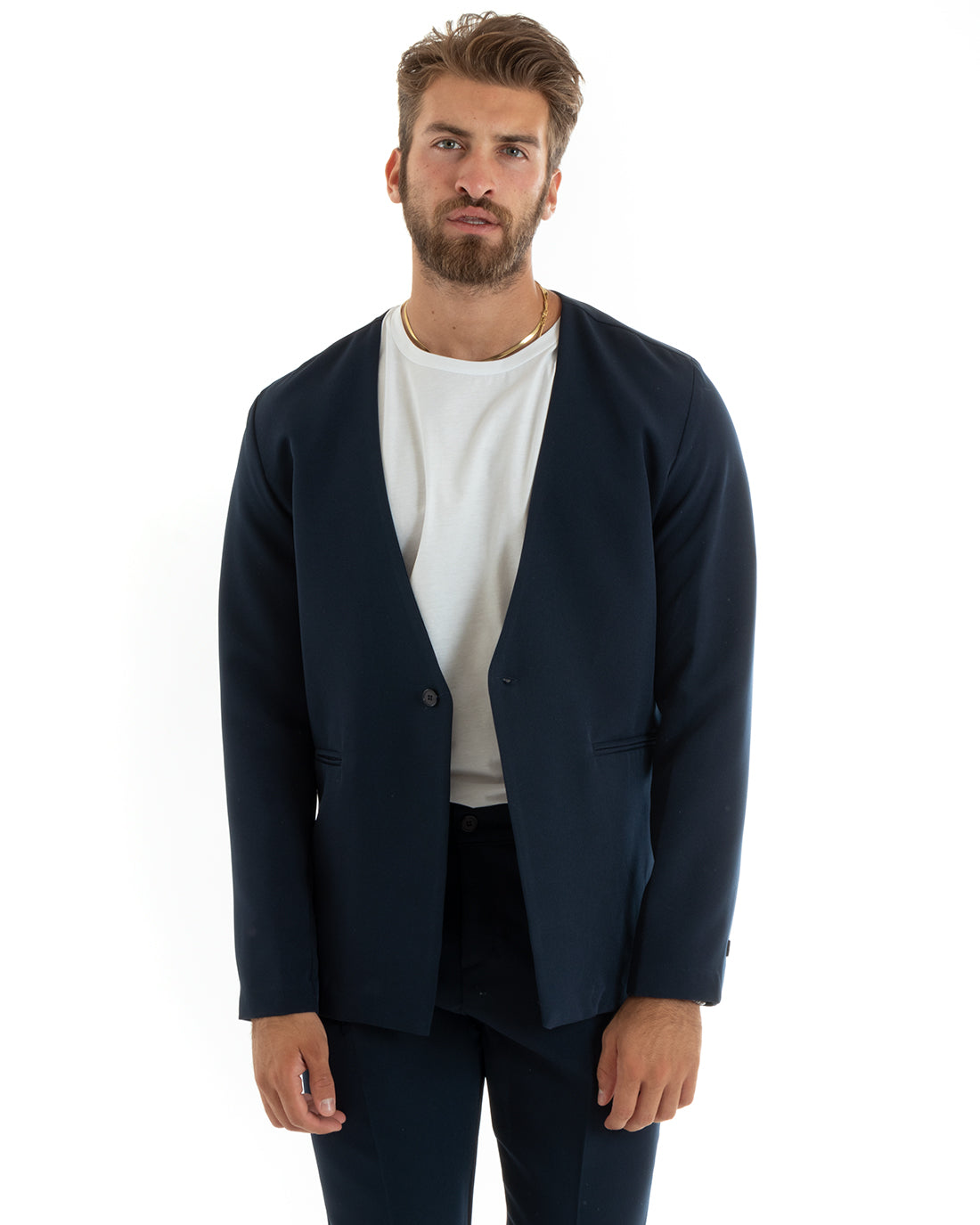 Men's Single-Breasted Suit Viscose Complete Jacket Trousers Blue GIOSAL-OU2406A