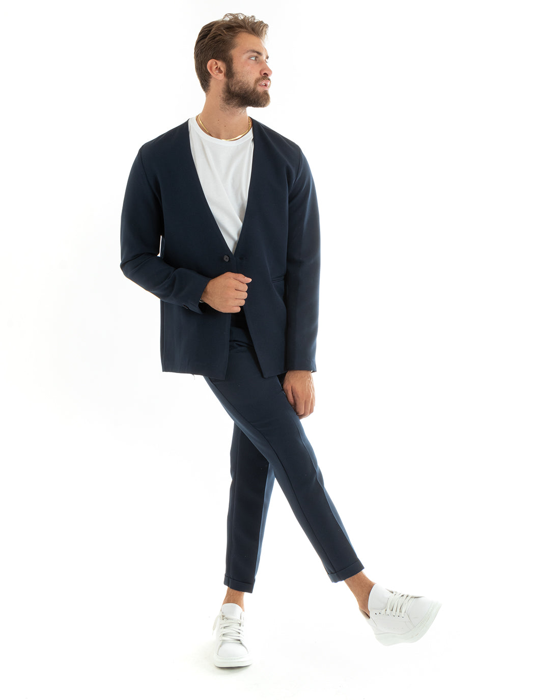 Men's Single-Breasted Suit Viscose Complete Jacket Trousers Blue GIOSAL-OU2406A