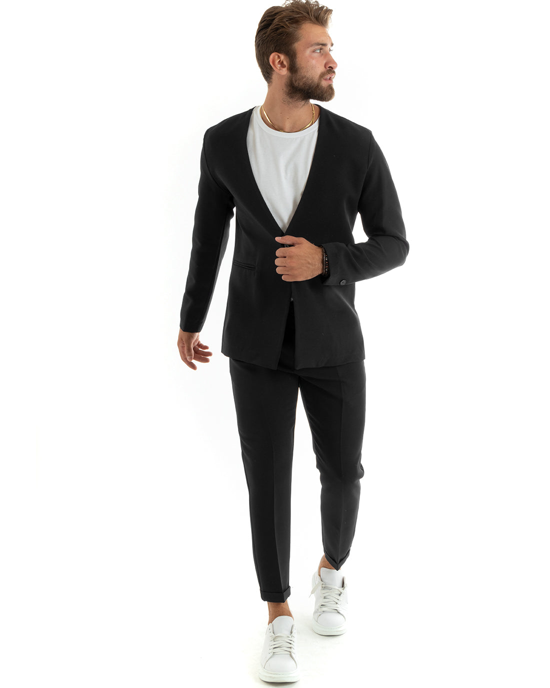 Abito Uomo Monopetto Vestito Viscosa Completo Giacca Pantaloni Nero Elegante Cerimonia GIOSAL-OU2408A