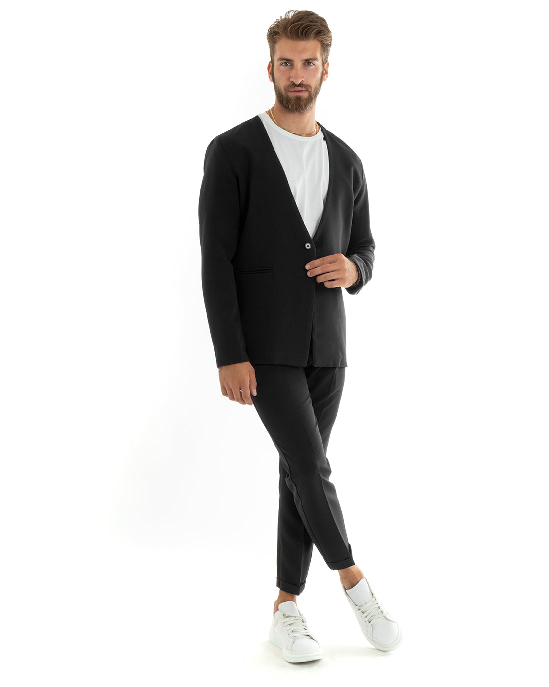 Abito Uomo Monopetto Vestito Viscosa Completo Giacca Pantaloni Nero Elegante Cerimonia GIOSAL-OU2408A