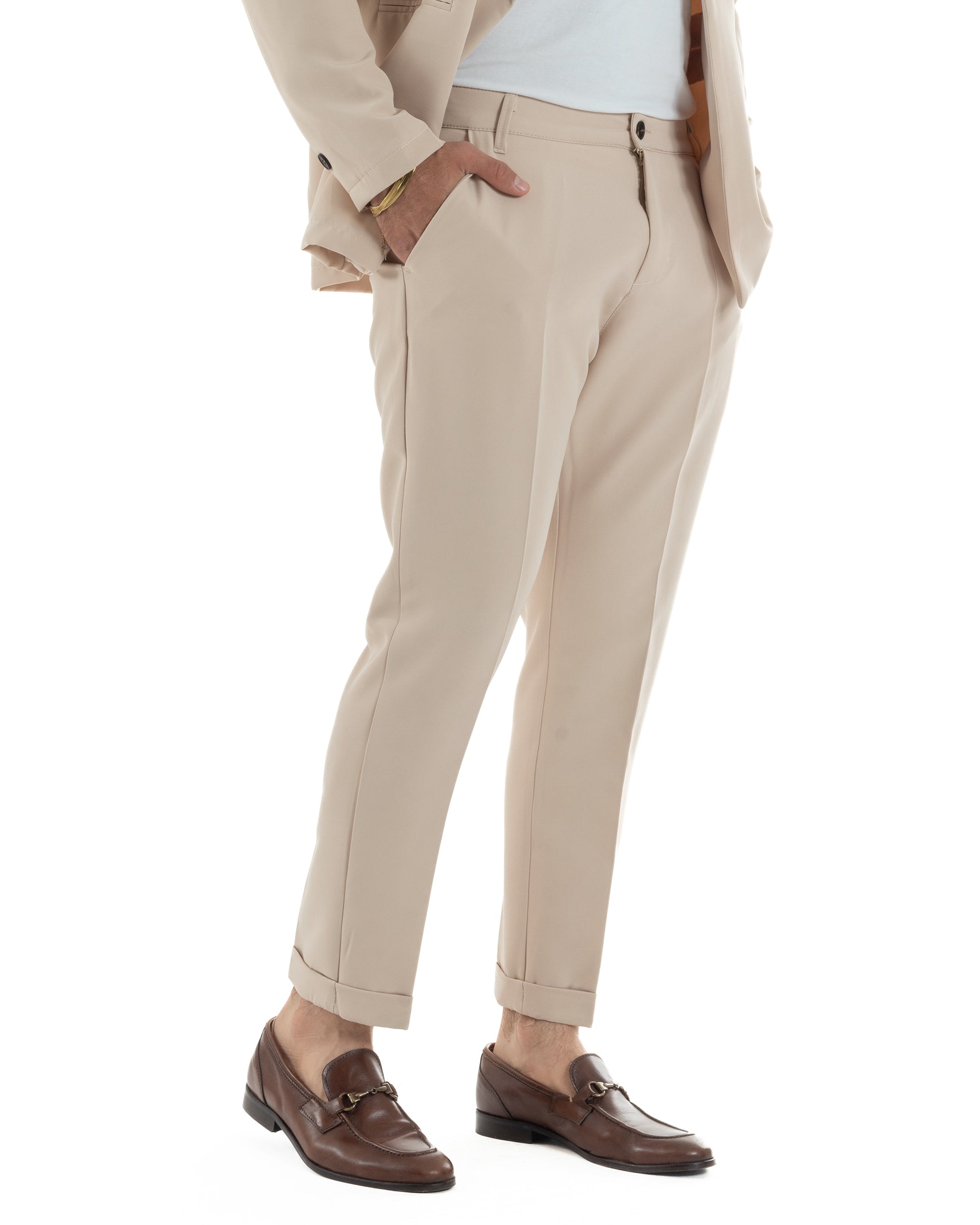 Abito Uomo Monopetto Vestito Viscosa Completo Giacca Pantaloni Beige GIOSAL-OU2409A