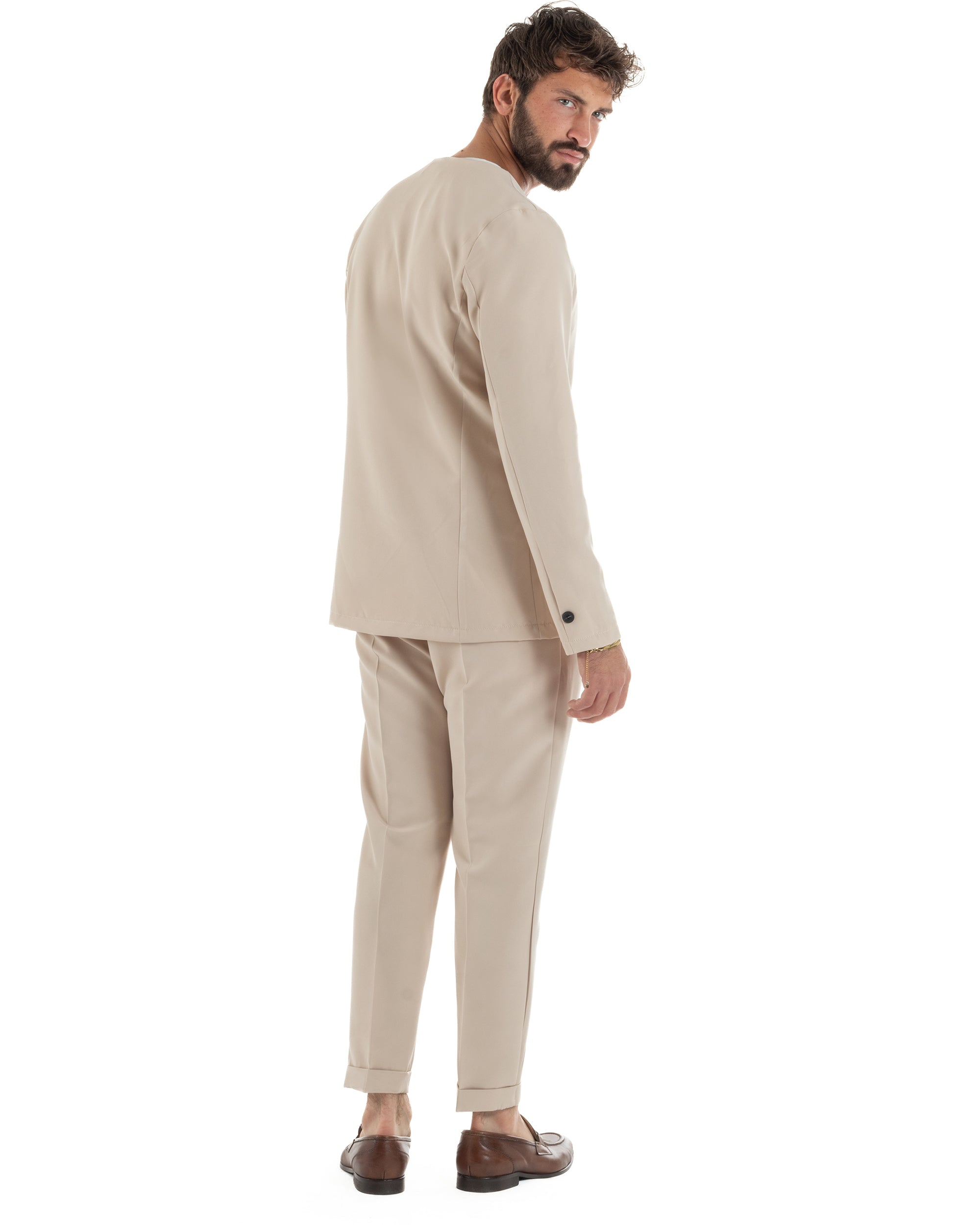 Abito Uomo Monopetto Vestito Viscosa Completo Giacca Pantaloni Beige GIOSAL-OU2409A