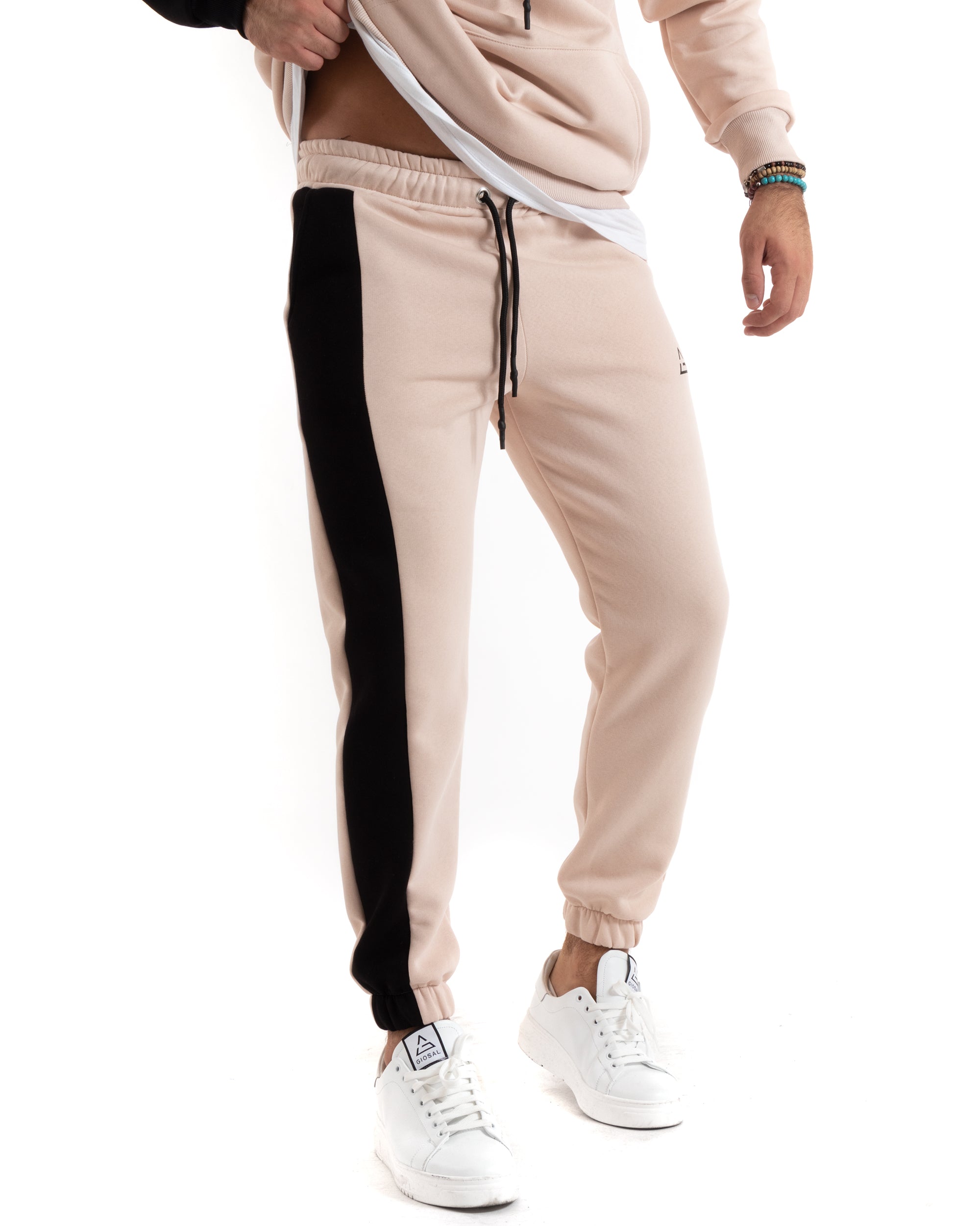 Completo Tuta Uomo Basic Felpa Con Cappuccio Pantaloni Cotone Felpato Tinta Unita Bicolore Rosa GIOSAL-OU2420A