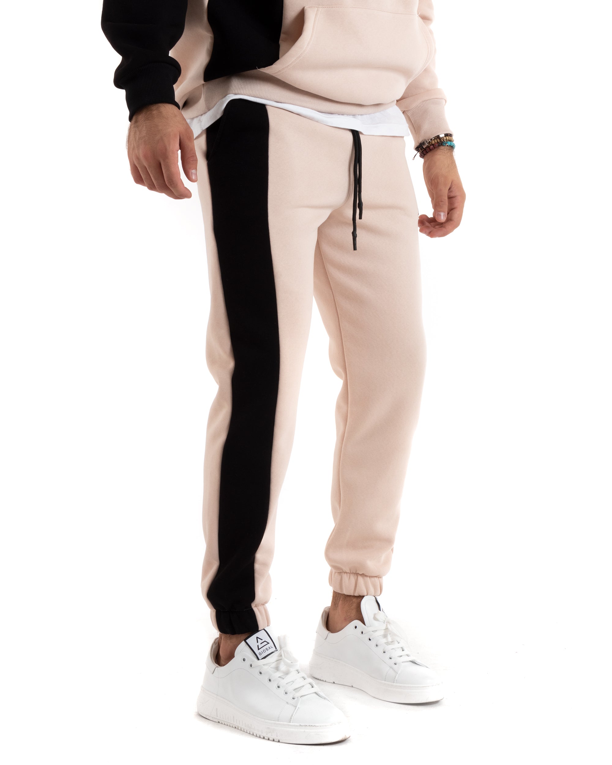 Completo Tuta Uomo Basic Felpa Con Cappuccio Pantaloni Cotone Felpato Tinta Unita Bicolore Rosa GIOSAL-OU2420A