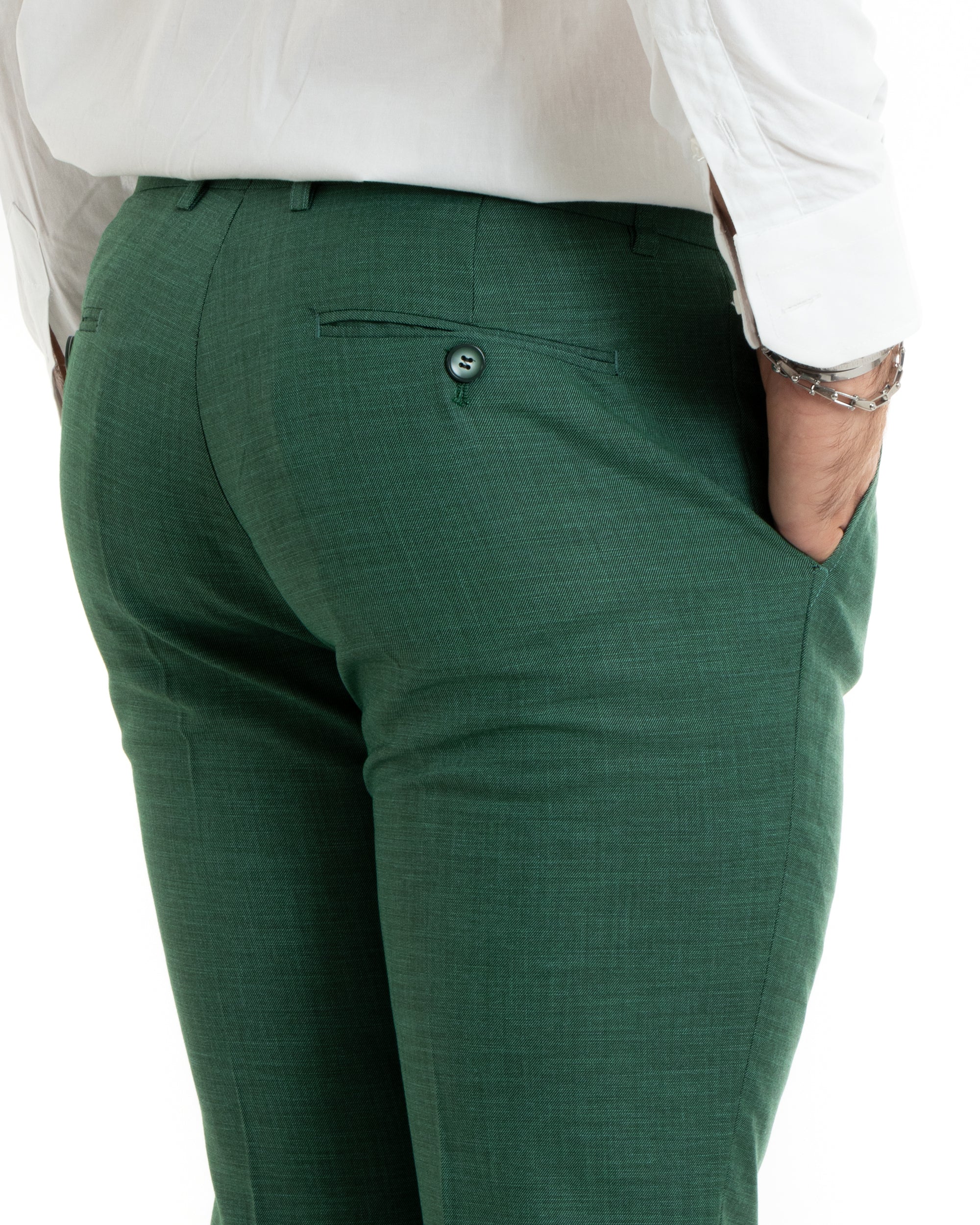 Abito Uomo Monopetto Vestito Completo Giacca Pantaloni Verde Melangiato Elegante Casual GIOSAL-OU2427A